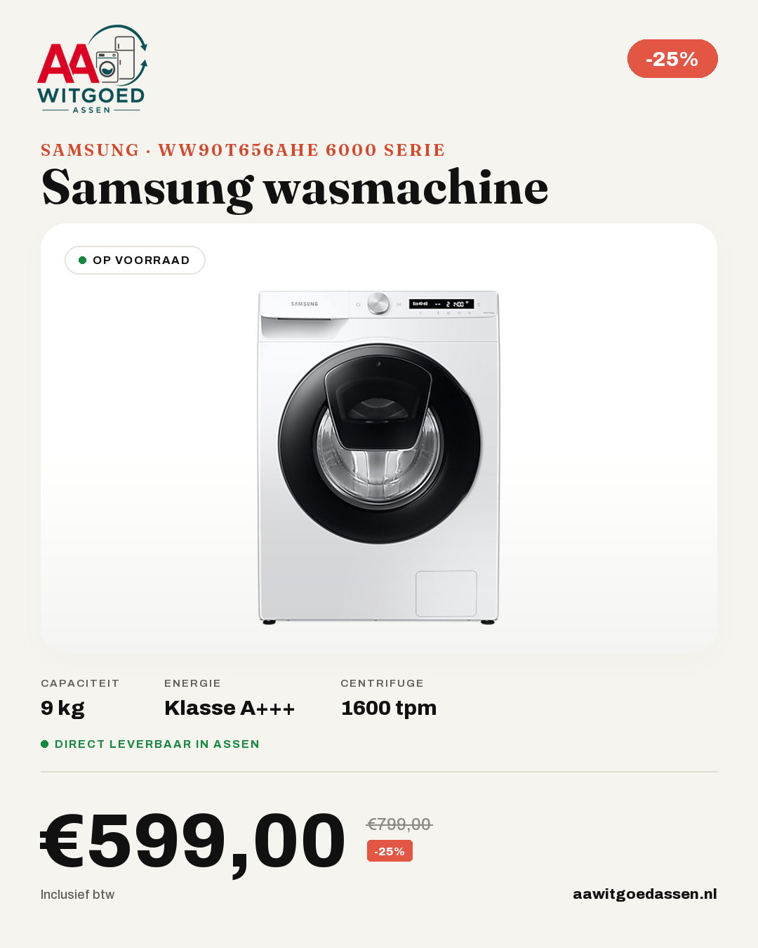 Productcard Samsung WW90T656AHE 6000 serie