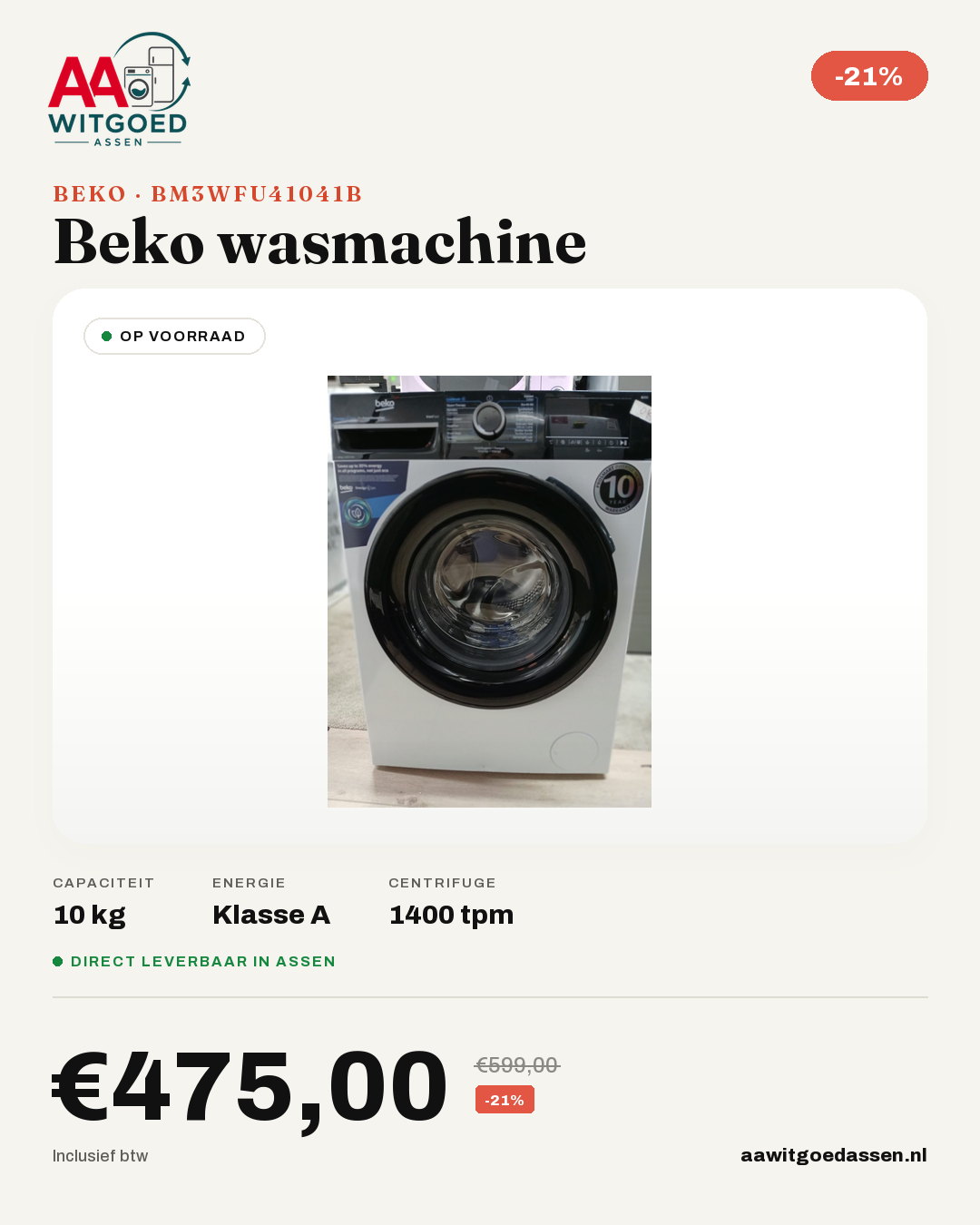 Productcard Beko BM3WFU41041B