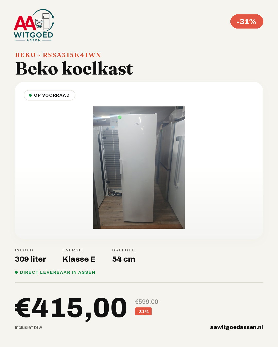 Productcard Beko RSSA315K41WN