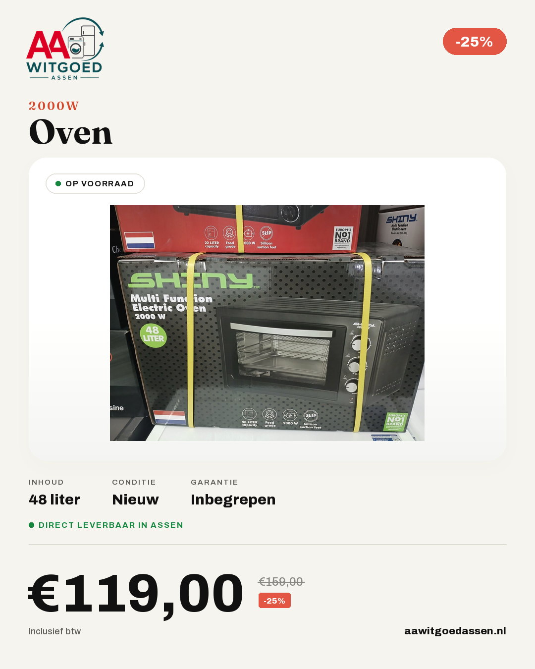 Productcard Mini Oven van 48 Liter en ingebouwde Timer