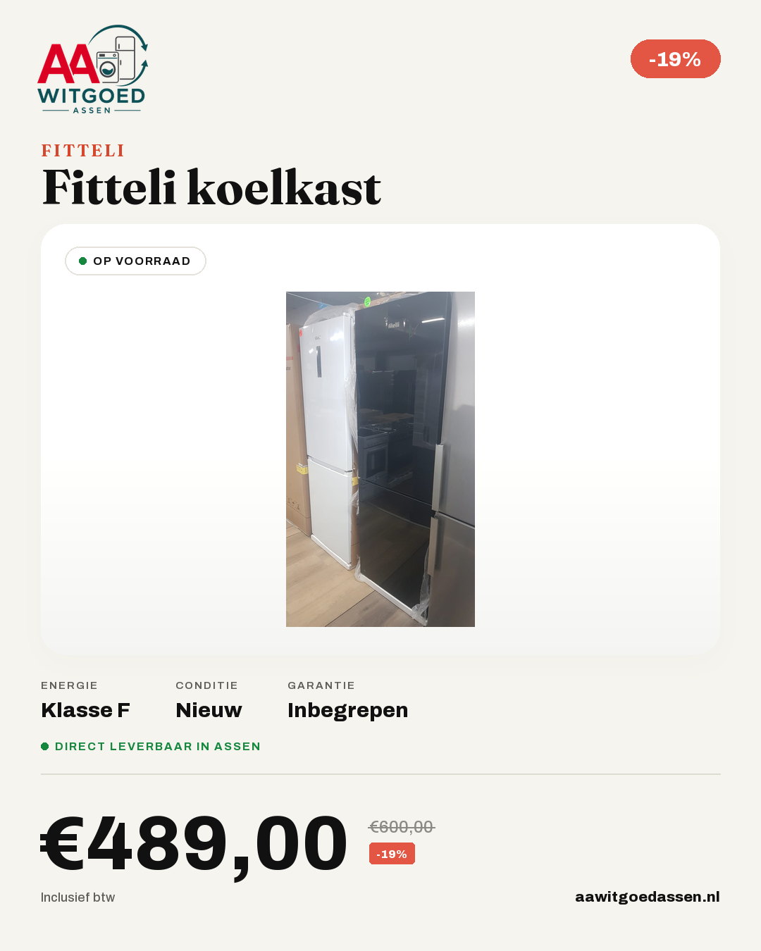 Productcard Fitteli koelkast zwart glazendeuren no frost
