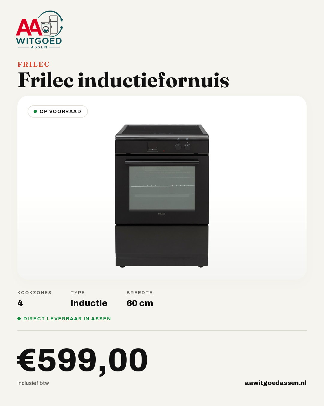 Productcard Frilec Inductie 60 cm zwart