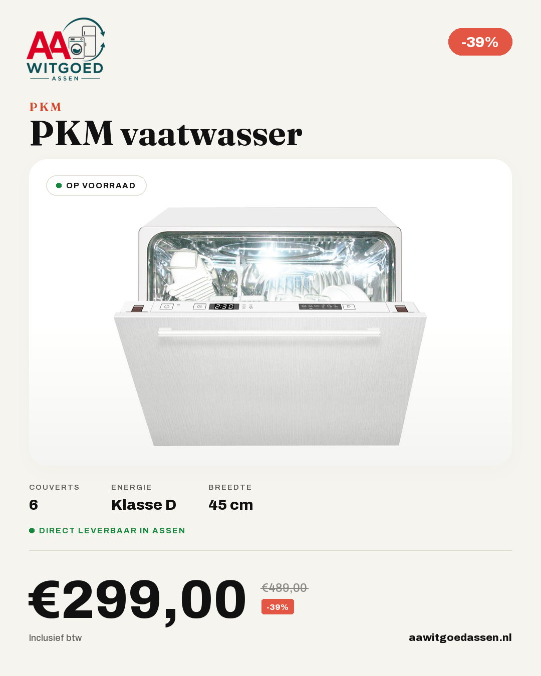 Productcard PKM Inbouw mini vaatwasser 45 cm