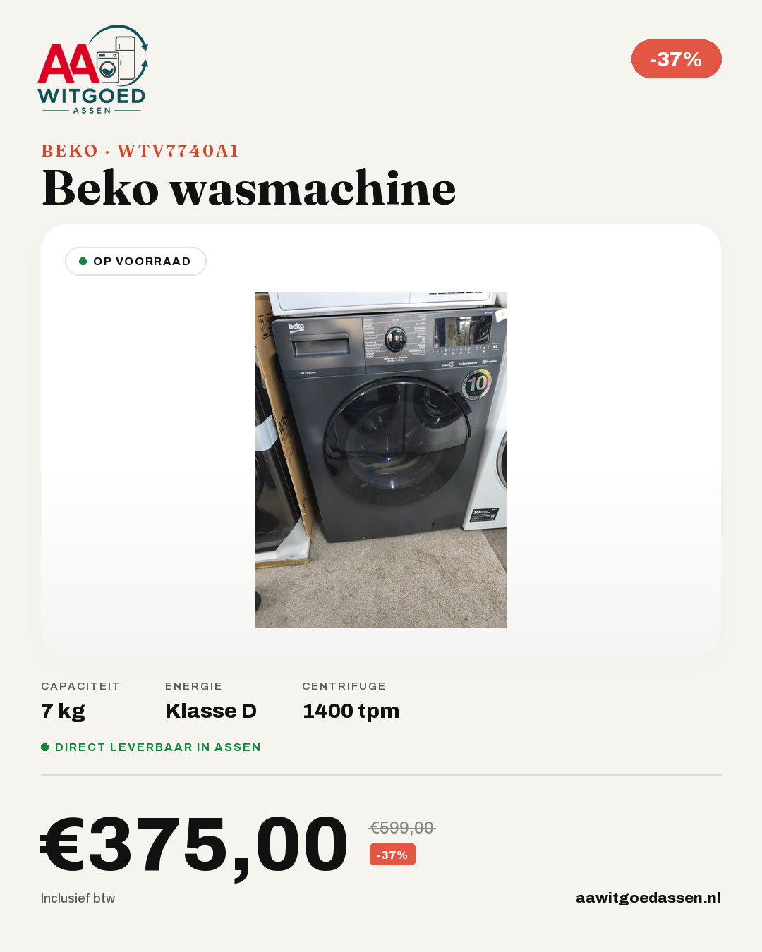 Productcard Beko WTV7740A1