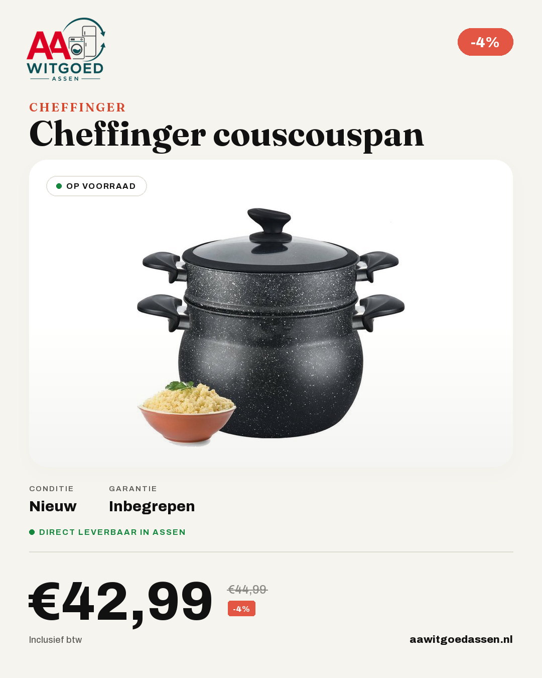 Productcard Cheffinger couscouspan 6 liter