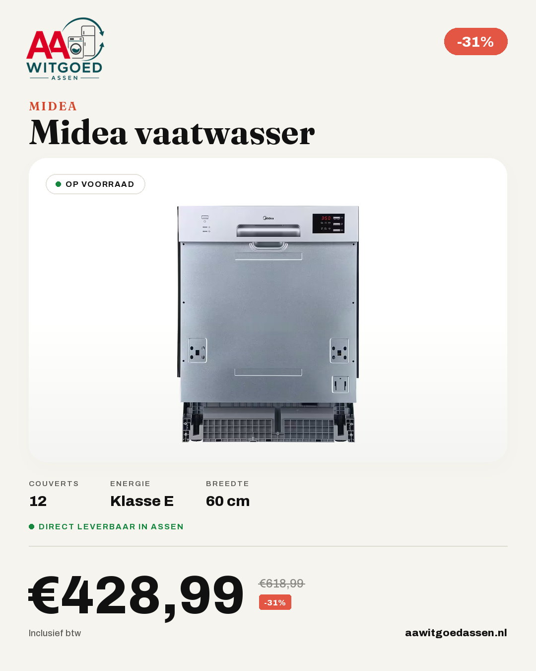 Productcard Midea semi-geïntegreerde vaatwasser EGT 2.60 IX