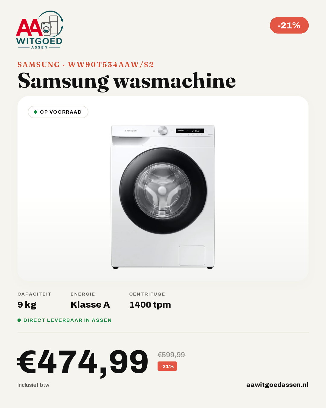 Productcard Samsung WW90T534AAW/S2