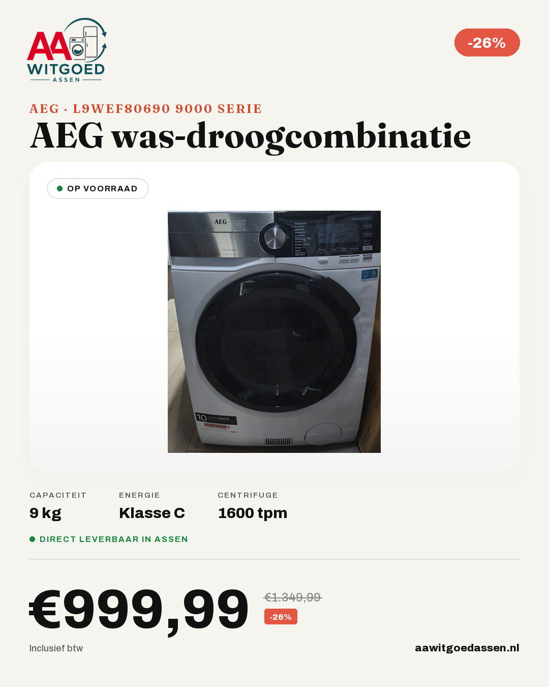 Productcard AEG L9WEF80690 9000 serie