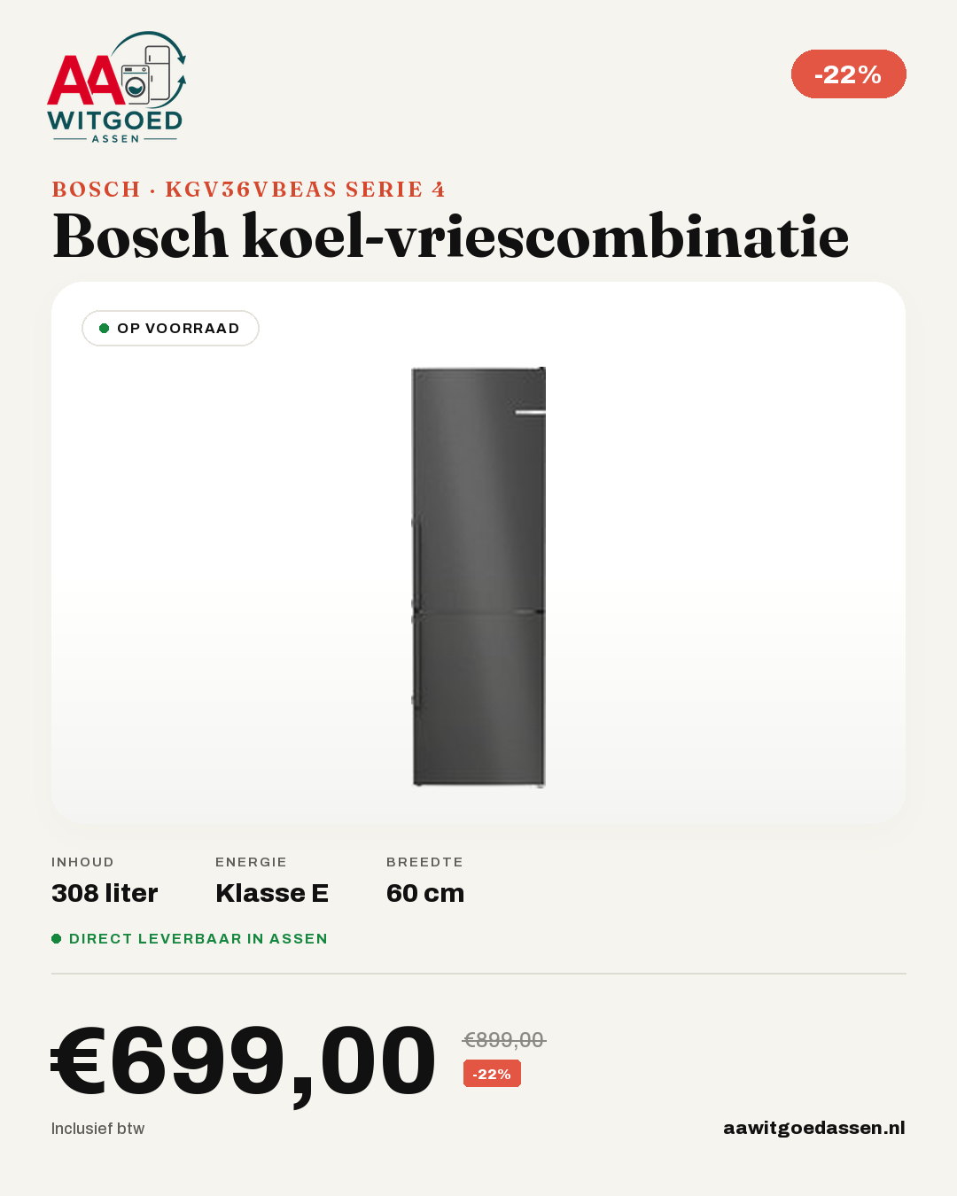 Productcard Bosch KGV36VBEAS Serie 4