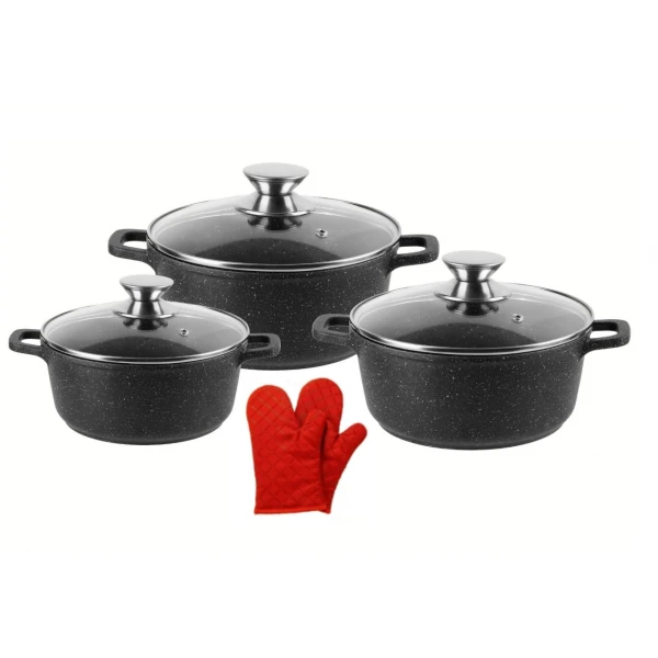 Cheffinger XXL steelpan braadpan pannenset 6-delig zwart glazen deksel CF-DCS-02