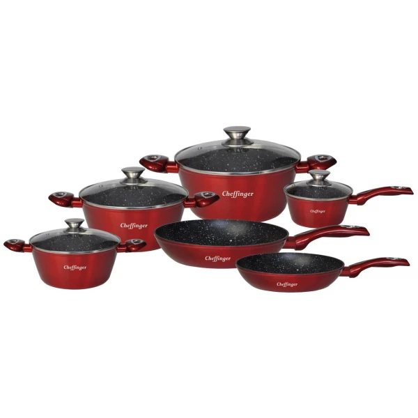 Cheffinger Pannenset FA-10 RED inductie / keramisch / gas