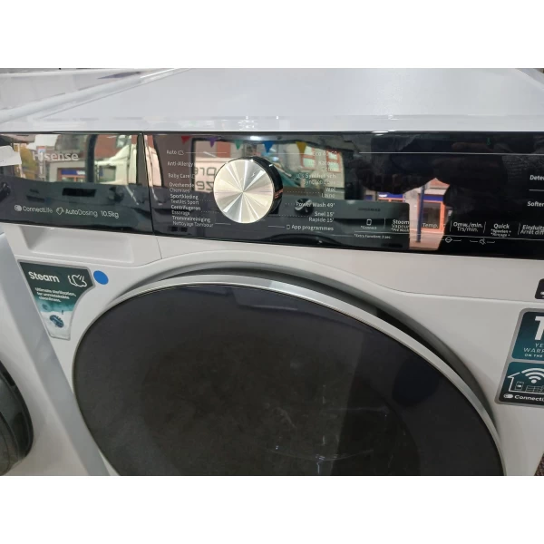 Hisense 5S Serie WF5S1045BW - Wasmachine met Energielabel A - 10,5kg - Auto dosing - 72dB (A) - Steam Wash -1400 toeren - Power Wash 49' - Connectlife OUTLET