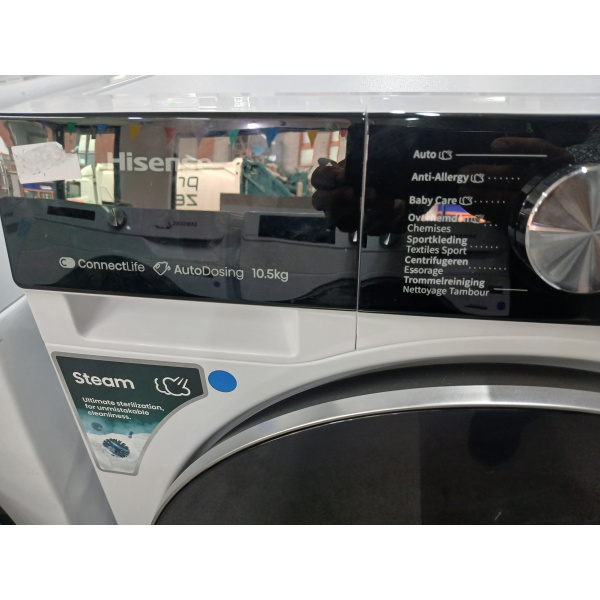 Hisense 5S Serie WF5S1045BW - Wasmachine met Energielabel A - 10,5kg - Auto dosing - 72dB (A) - Steam Wash -1400 toeren - Power Wash 49' - Connectlife OUTLET