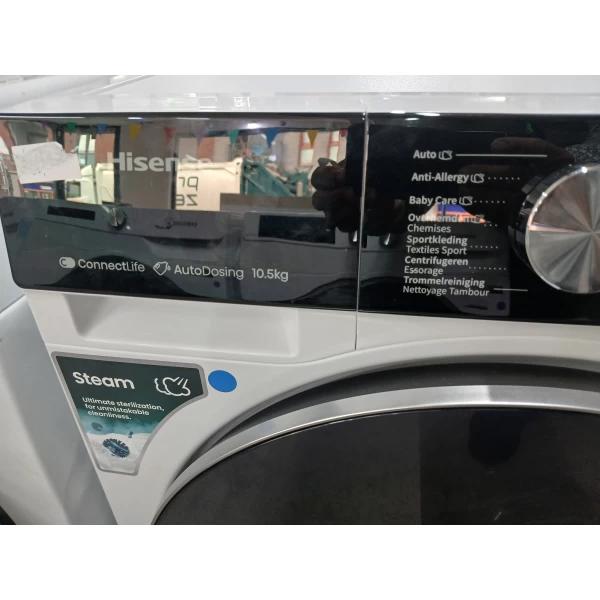 Hisense 5S Serie WF5S1045BW - Wasmachine met Energielabel A - 10,5kg - Auto dosing - 72dB (A) - Steam Wash -1400 toeren - Power Wash 49' - Connectlife OUTLET