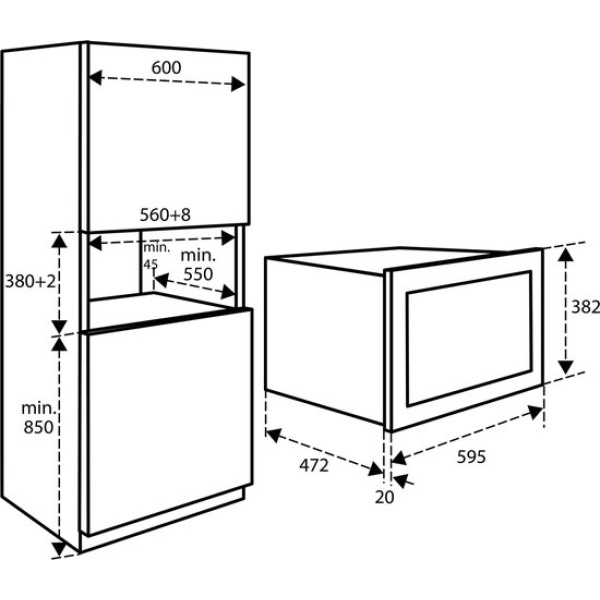 Inventum IMC3834GT - Inbouw combi-oven - Hetelucht - Magnetron - Grill - 34 liter - 38 cm hoog - Tot 220 graden - Zwart/RVS