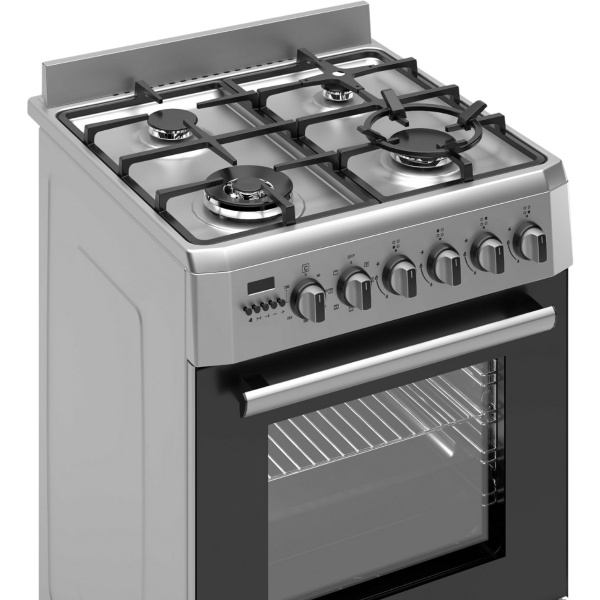 Wiggo - WO-E639R(XX) - Vrijstaand - Gasfornuis - Wok - 60 cm - 66 Liter - 4 pitten - Energieklasse B - 5 jaar garantie - Rvs