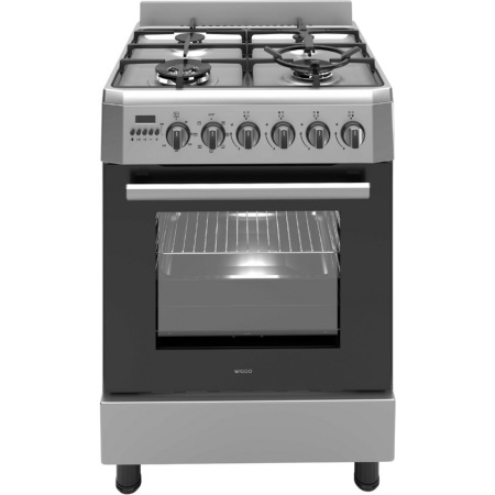 Wiggo - WO-E639R(XX) - Vrijstaand - Gasfornuis - Wok - 60 cm - 66 Liter - 4 pitten - Energieklasse B - 5 jaar garantie - Rvs