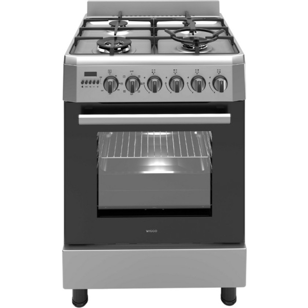 Wiggo - WO-E639R(XX) - Vrijstaand - Gasfornuis - Wok - 60 cm - 66 Liter - 4 pitten - Energieklasse B - 5 jaar garantie - Rvs