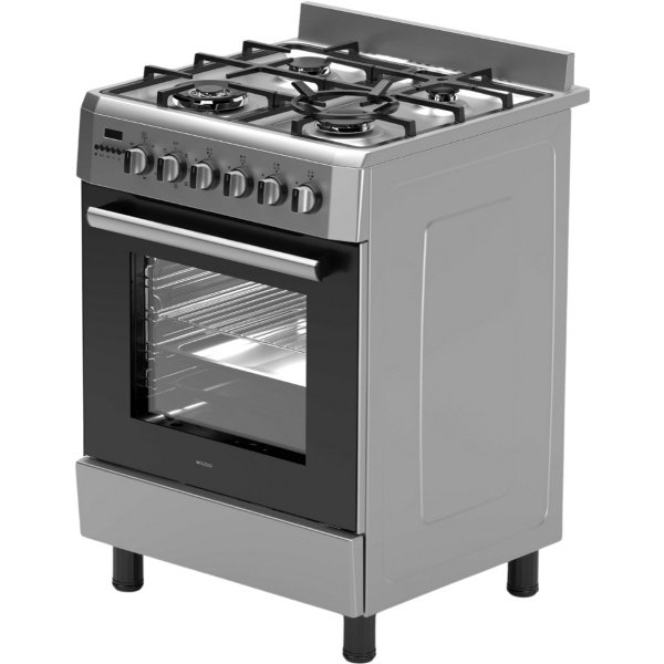Wiggo - WO-E639R(XX) - Vrijstaand - Gasfornuis - Wok - 60 cm - 66 Liter - 4 pitten - Energieklasse B - 5 jaar garantie - Rvs