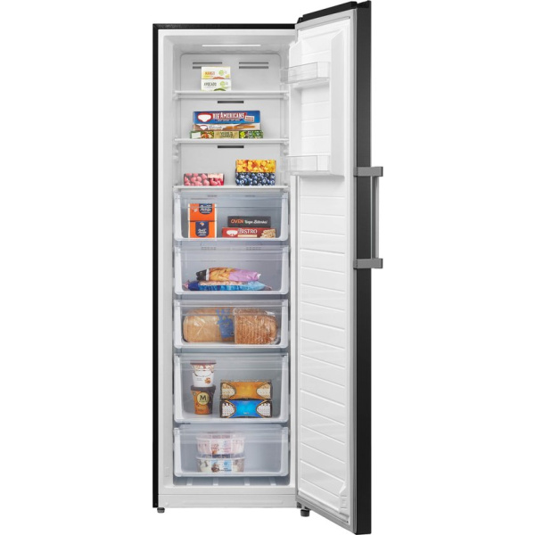 Inventum VR1850B No Frost kastmodel vriezer energiezuinig - 272 liter - 185 cm hoog - Supervriezen - Superkoelen - Energielabel C - Ledverlichting - Geschikt voor garage tot -15°C - Diepvrieskast - Vrijstaand - 8 lades/vakken - Zwart RVS