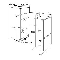 Pelgrim inbouw Koel-/vriescombi, nis 178 cm PCS23178L