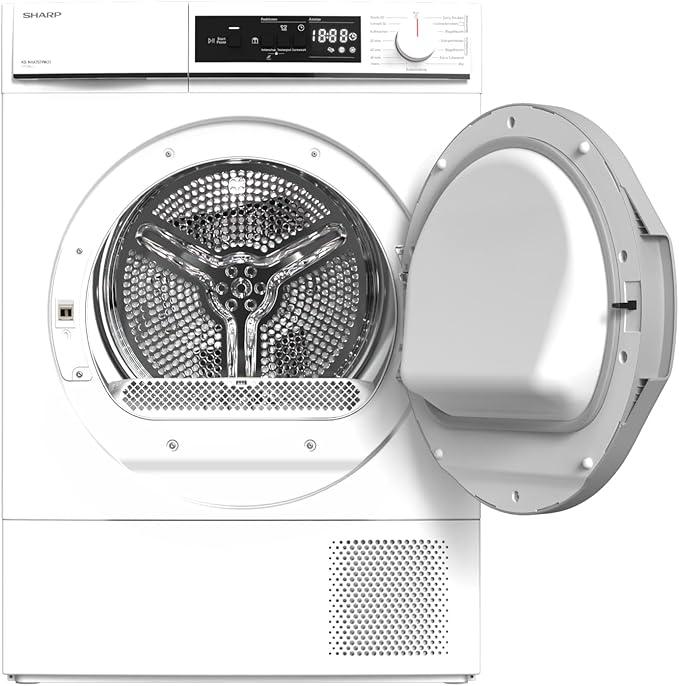 Sharp KD-NHA7S7PW21-DE warmtepomp droger voorlader E, 7 kg, 15 programma's, 30 minuten kort programma, zachte trommel, LED interieurverlichting, kinderslot, wit