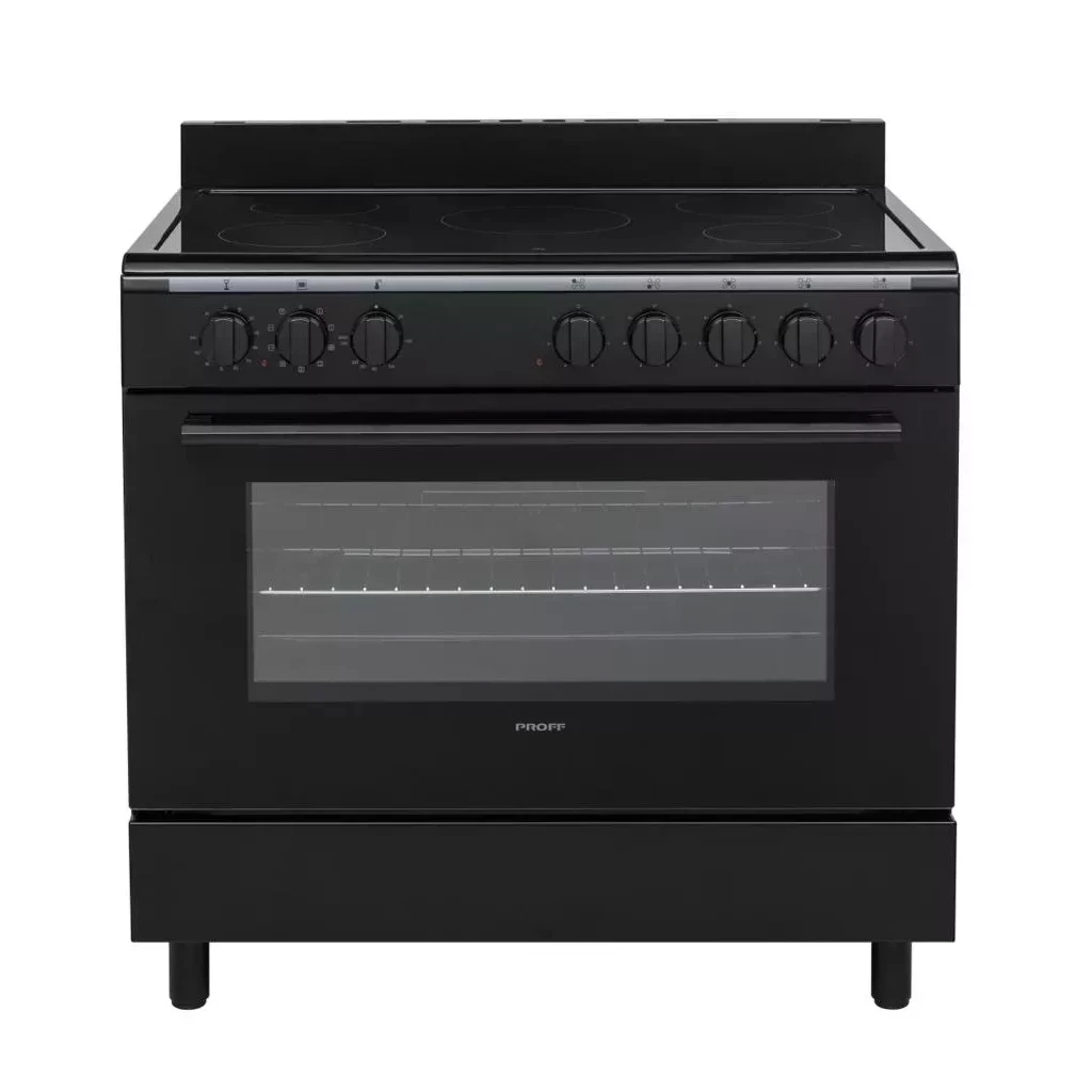 Proff FSVC-9060BL keramisch vrijstaand fornuis Zwart 90CM breed met heteluchtoven