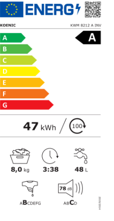 Koenic KWM 8212 A INV | Bovenlader | 8 kg | A Label