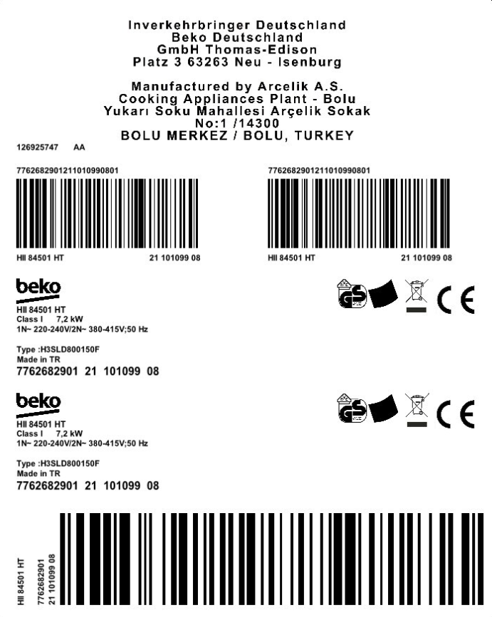 Beko HII84501HT - Inductiekookplaat
