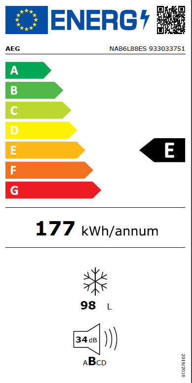 AEG nab6l88es Inbouw vriezer LowFrost 88 cm